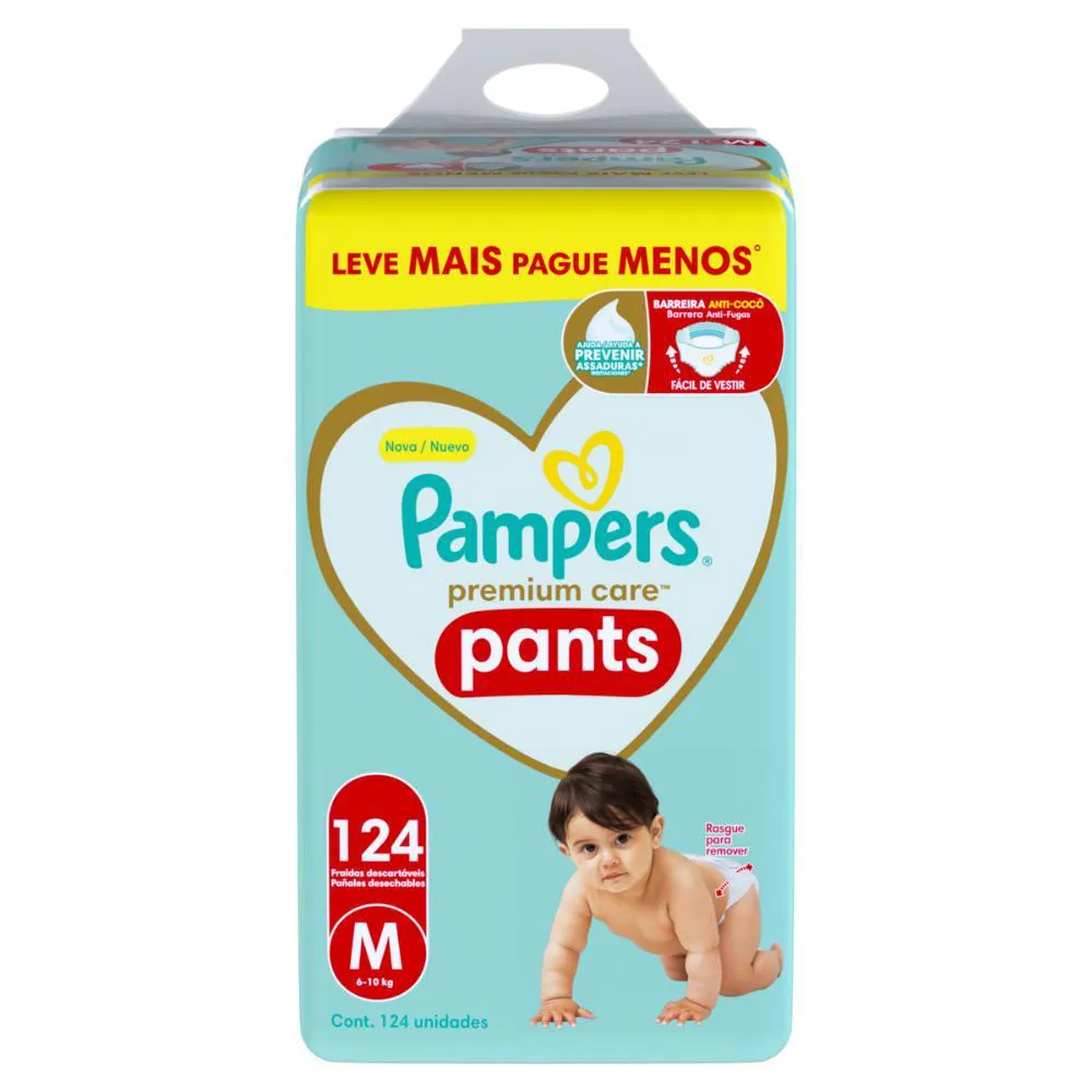 Fralda Descartável Infantil Pampers Pants Premium Care M Pacote 124 Unidades Leve Mais Pague Menos