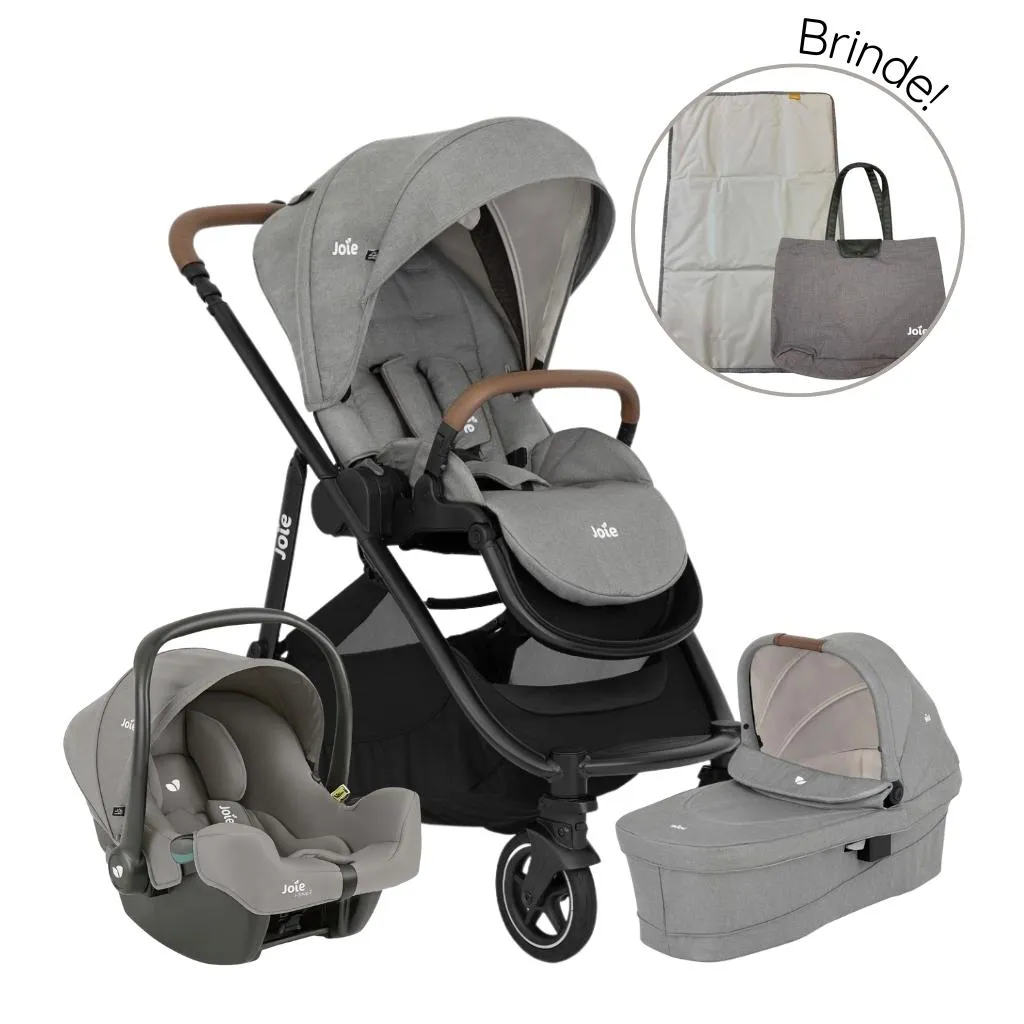 Carrinho de Bebê Travel System Trio Versatrax e Pebble Cinza + Brinde Exclusivo - Joie