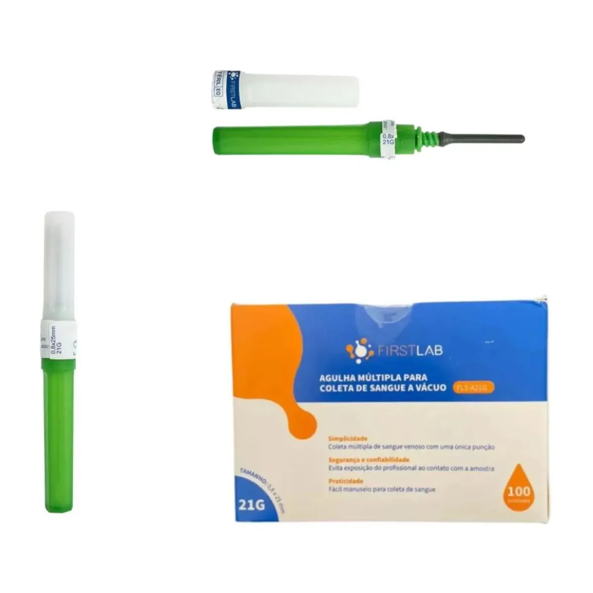 Agulha Multipla para Coleta à Vácuo 25 X 7 22G X 1 Caixa com 100 Firstlab