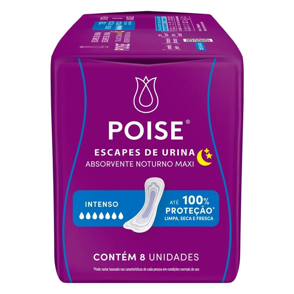 Absorvente Poise Noturno sem Abas para Escape de Urina - Embalagem com 8 Unidades