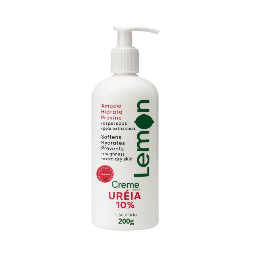 Creme de Ureia 10% para Mãos, Pernas e Pés 200 Ml com Pump Lemon