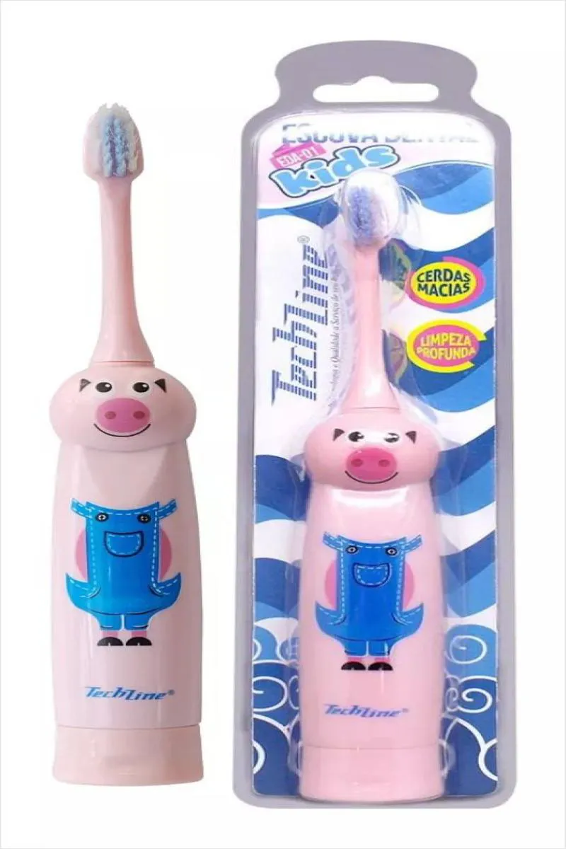 Escova Dental Elétrica Infantil Porquinho Rosa - Eda Kids - Techline