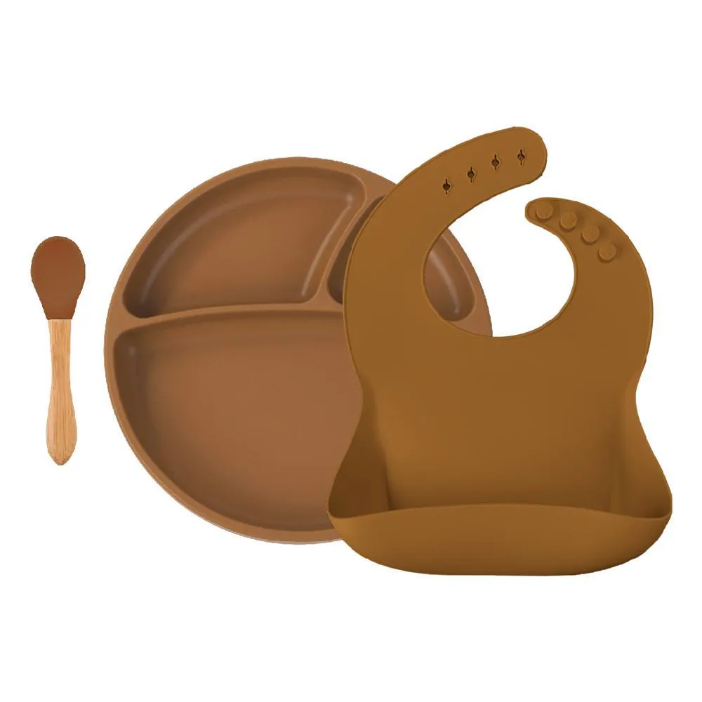 Kit de Alimentação Silicone Blw Set 2 Woody Brown - Minikoioi
