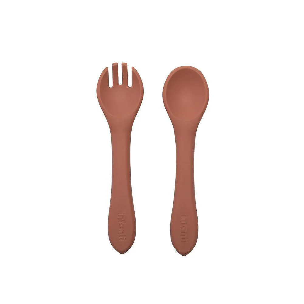 Garfo e Colher de Silicone Piccolo Terracota - Infanti