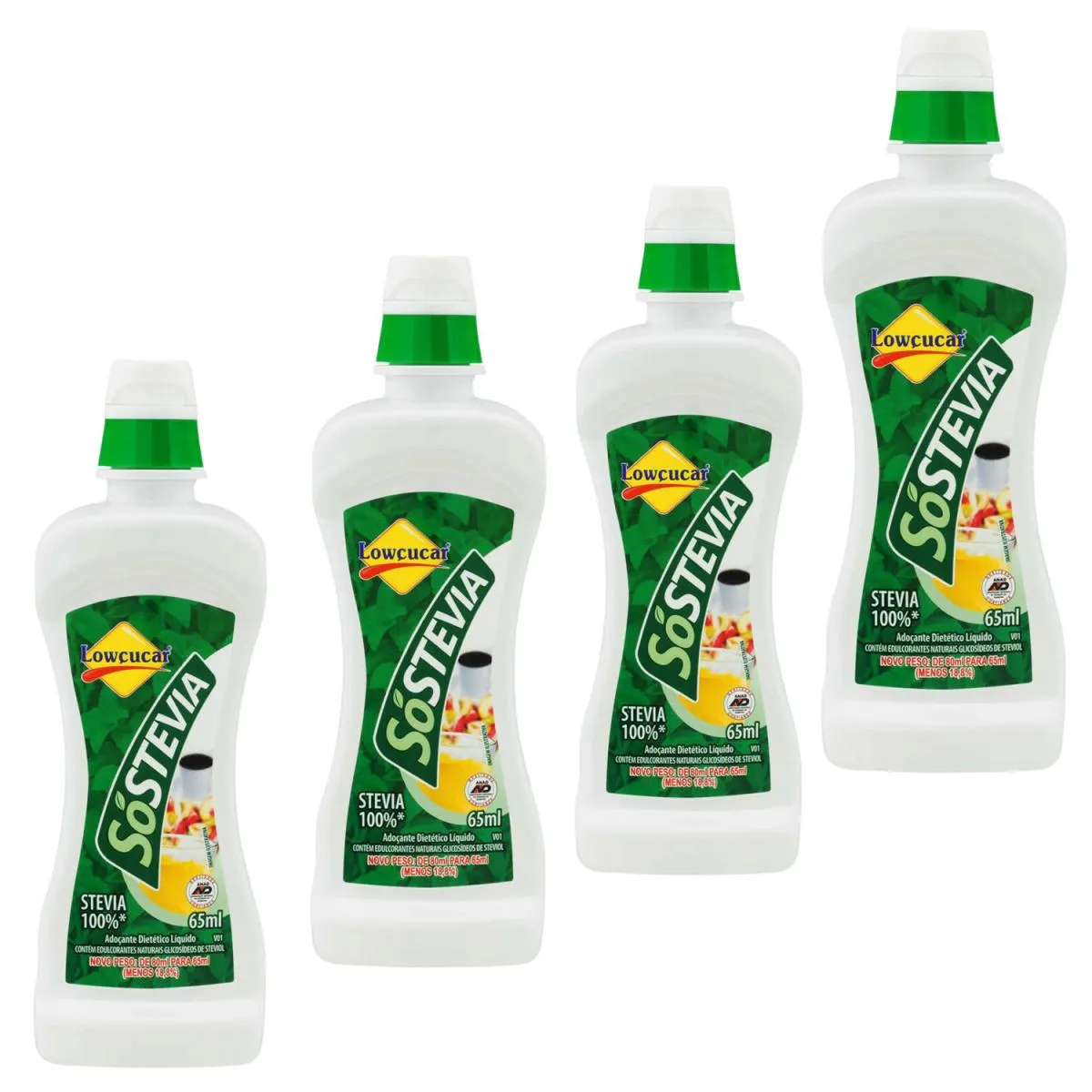 Kit 4Un Adoçante Sóstevia Líquido Zero Calorias Lowçucar