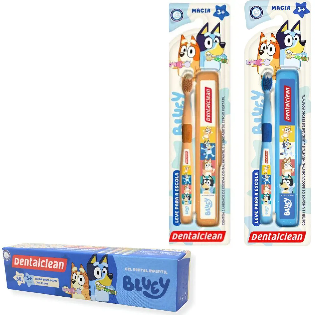 Escova de Dente com Estojo + Gel Dental Bluey - Dentalclean