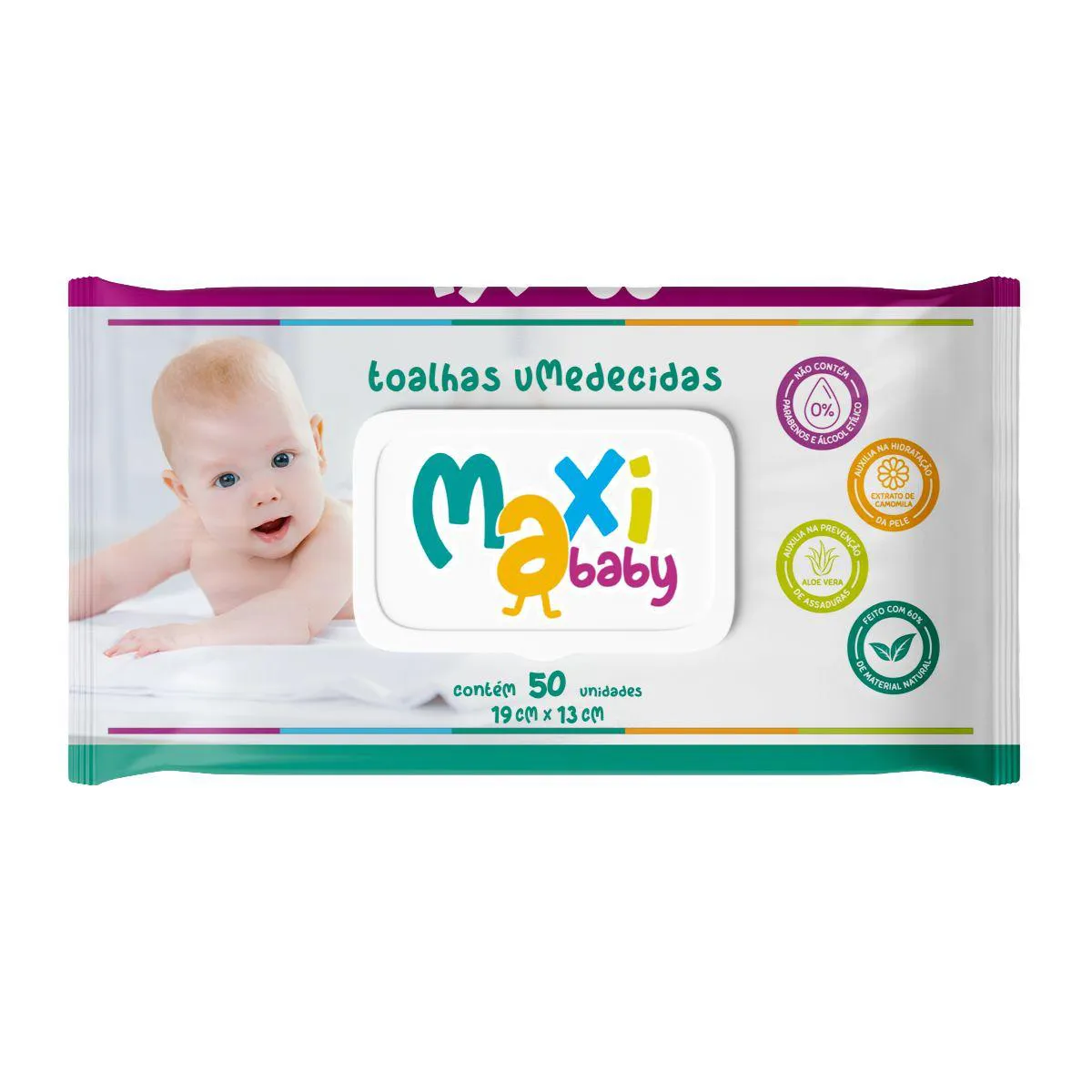 Toalha Lenço Umedecido Hipoalergênico Bebê 50Un Maxi Baby