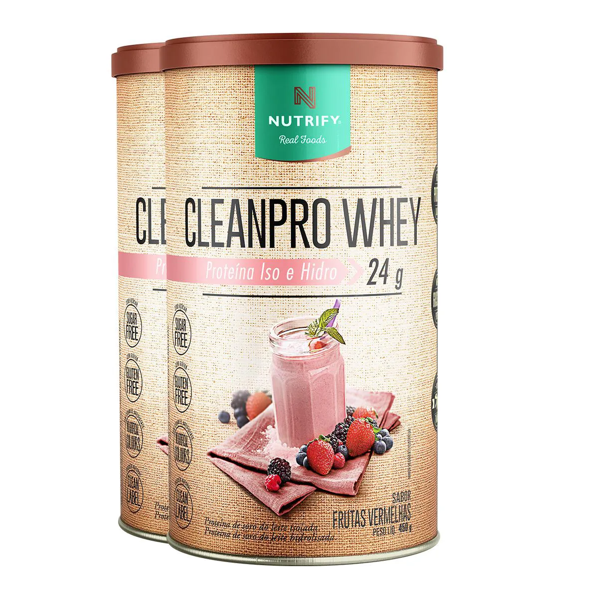 Kit 2 Clean Pro Whey Hidrolisado Frutas Vermelhas Nutrify 450G
