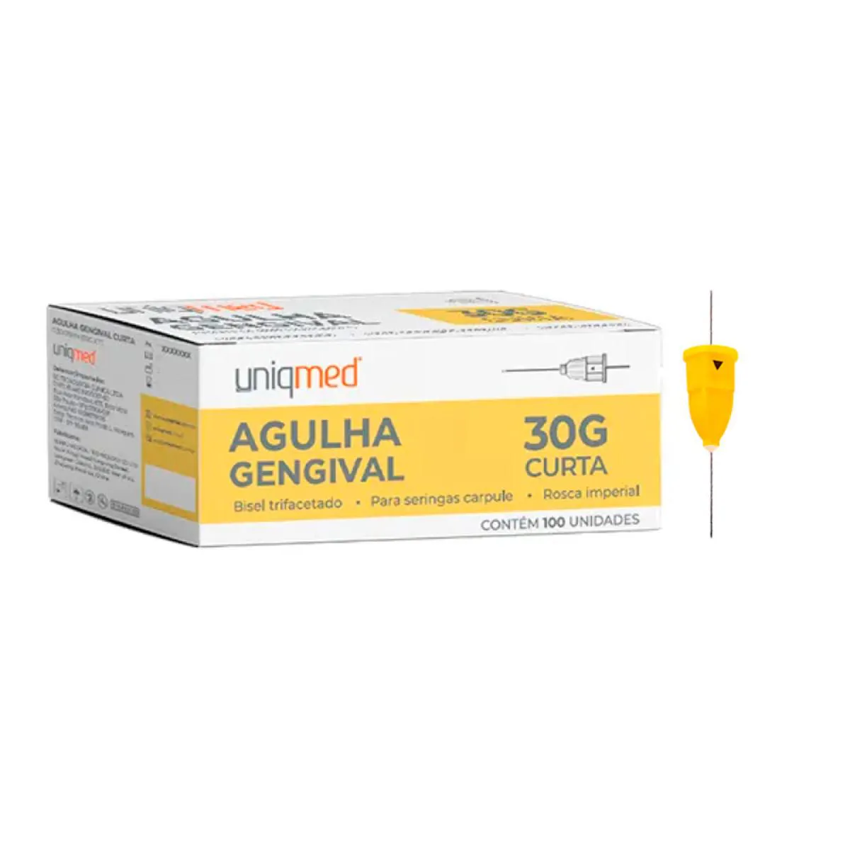 Agulha Gengival Uniqmed Curta 0,30Mm X 25Mm (30Gx1Pol) - Caixa com 100 Unidades