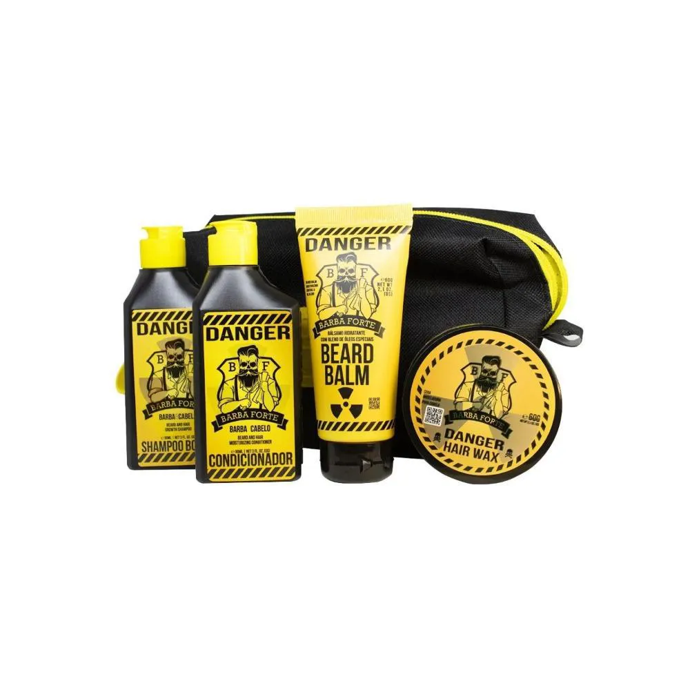 Barba Forte Danger Kit Viagem 4 Produtos + Necessaire