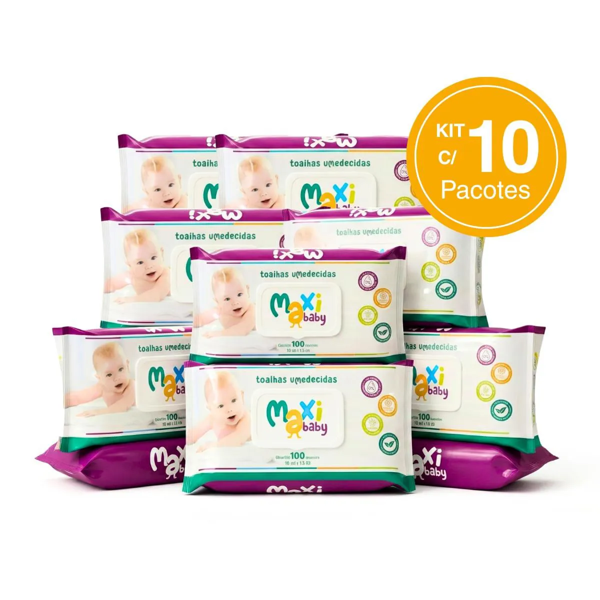 Kit 10 Toalhas Umedecida Hipoalergênico 100Un Cada Maxi Baby