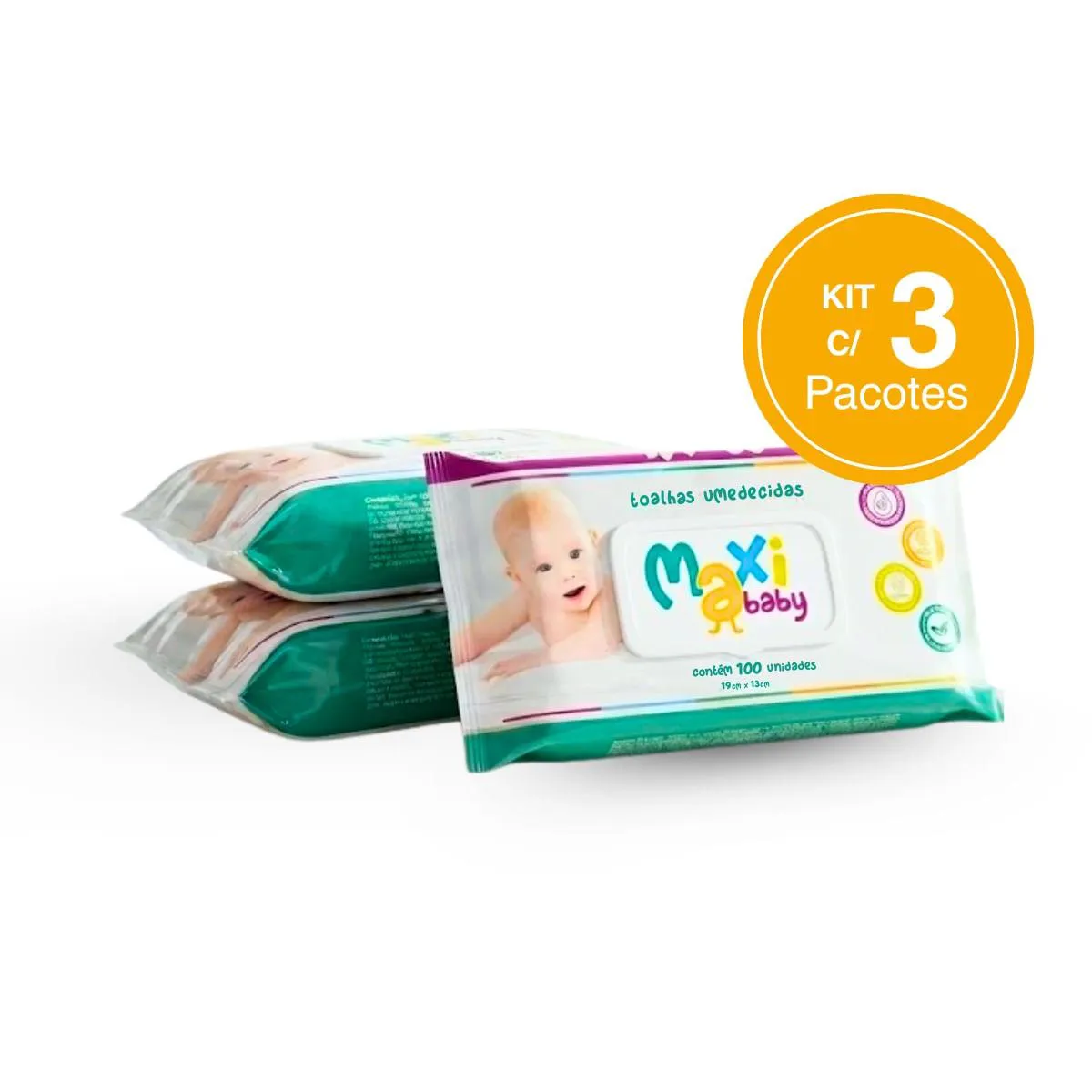 Kit 3 Toalhas Umedecidas Hipoalergênico 100Un Cada Maxi Baby