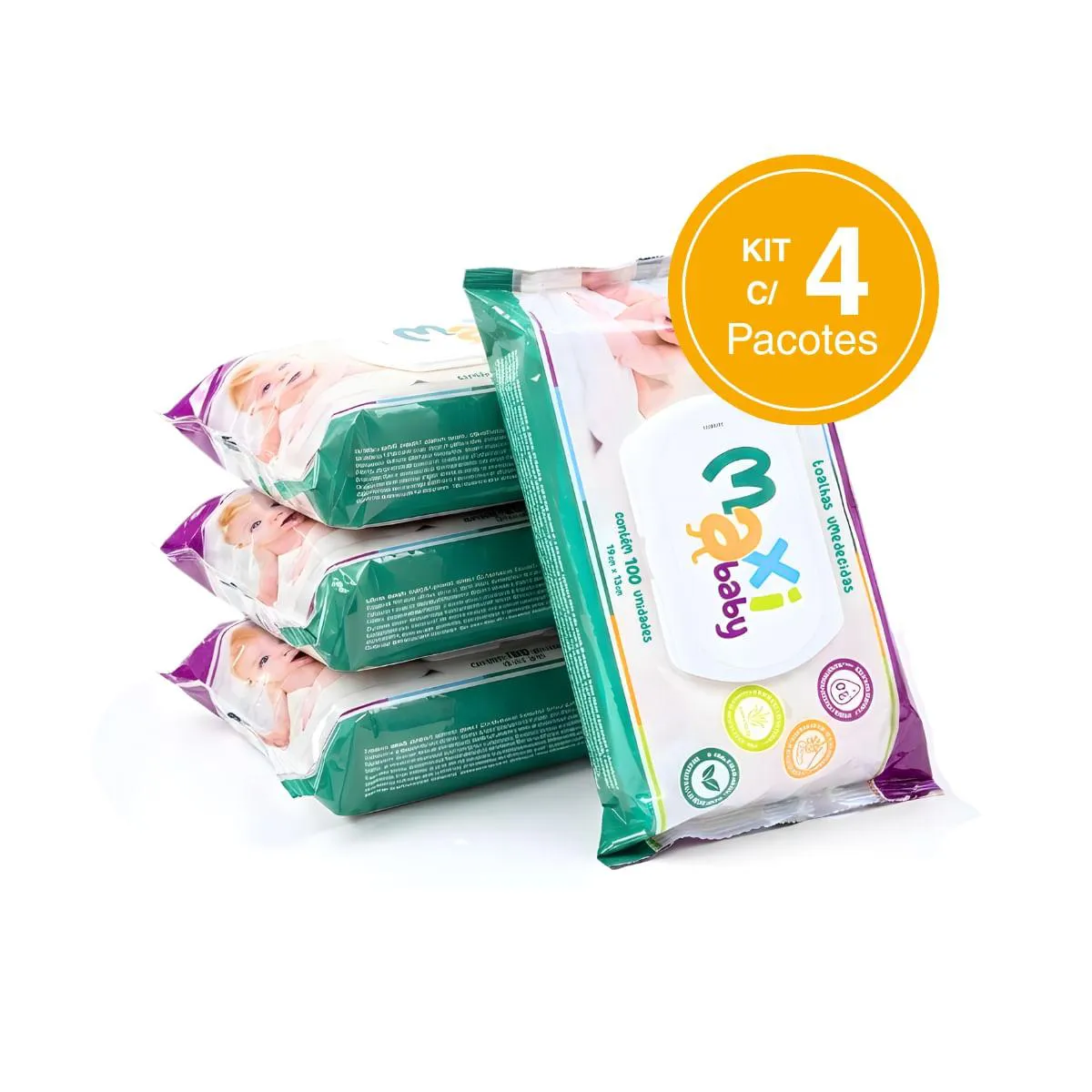 Kit 4 Toalhas Umedecidas Hipoalergênico 100Un Cada Maxi Baby