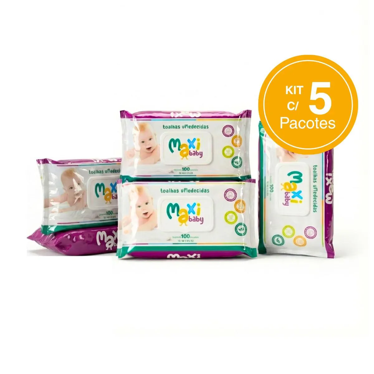 Kit 5 Toalhas Umedecidas Hipoalergênico 100Un Cada Maxi Baby