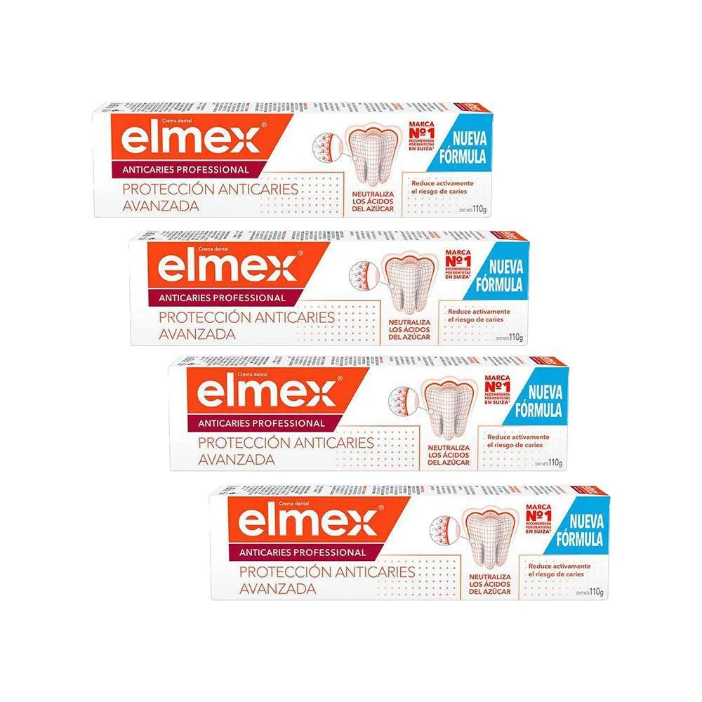 Kit 4 Cremes Dentais Anticárie Elmex Anticárie Professional 110G