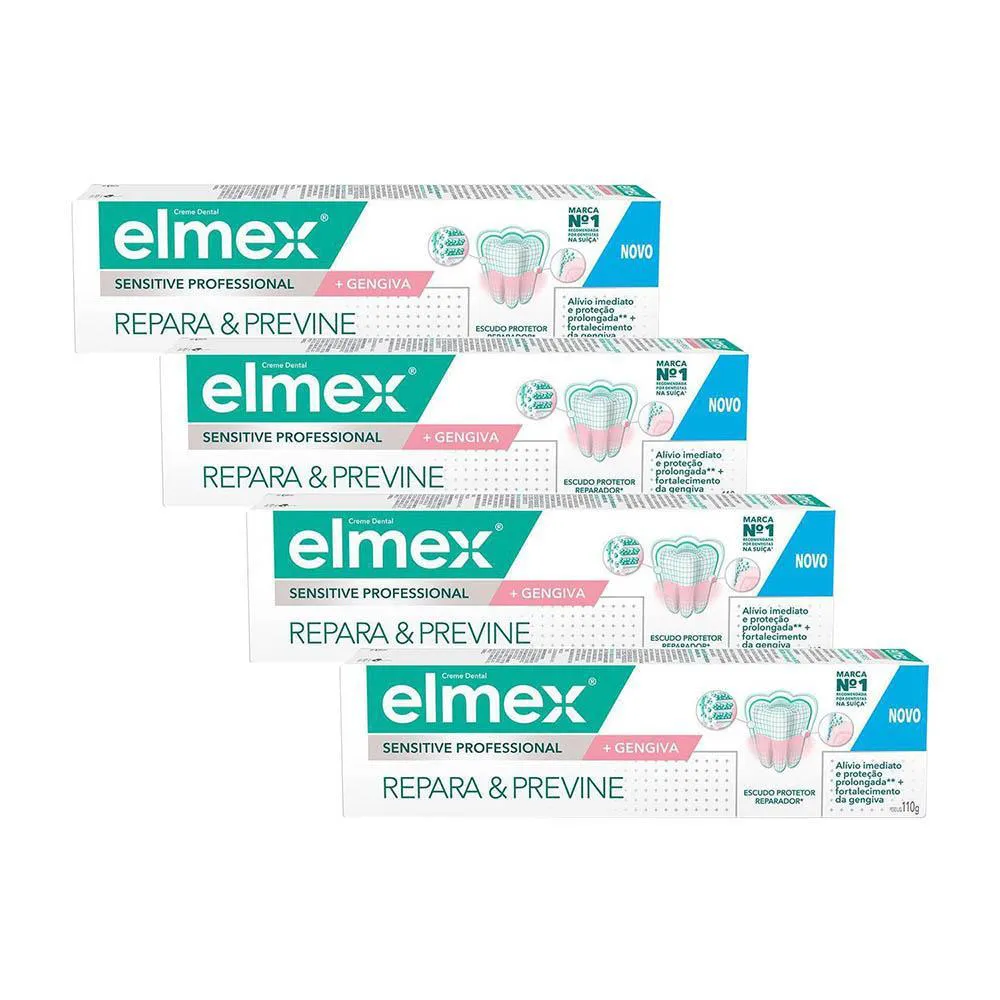 Kit 4 Cremes Dentais Elmex Sensitive Professional + Gengivas 110G Cada