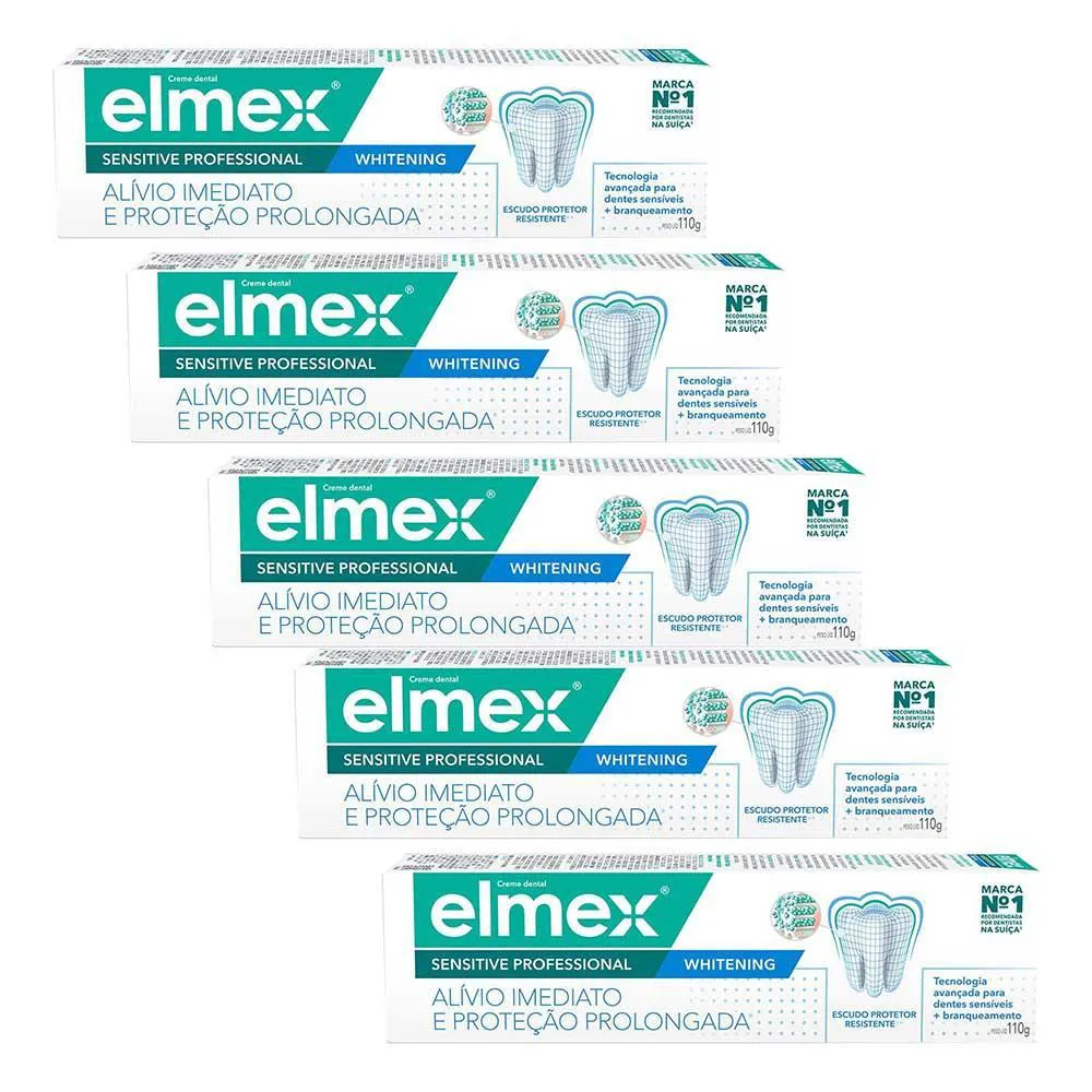 Kit 5 Cremes Dentais para Sensibilidade Elmex Sensitive Professional Whitening 110G