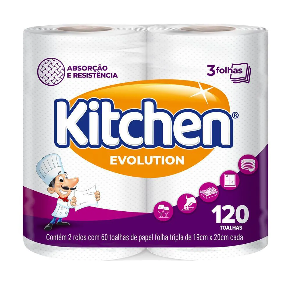 Papel Toalha Kitchen Evolut Folha Tripla 120 Folhas 2 Unidades