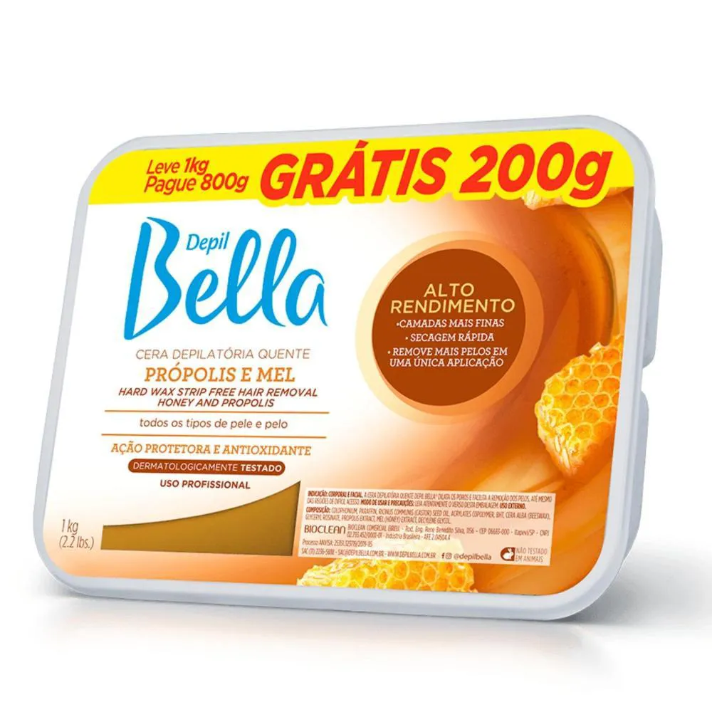 Cera Quente Barra Depil Bella Própolis Mel 1Kg Grátis 200G