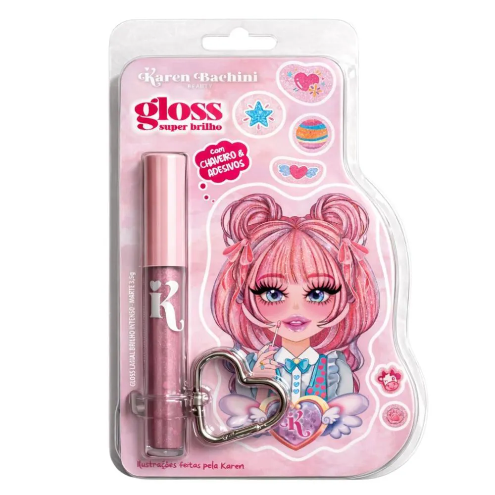 Gloss Labial Super Brilho Karen Bachini Beauty Marte com Adesivos