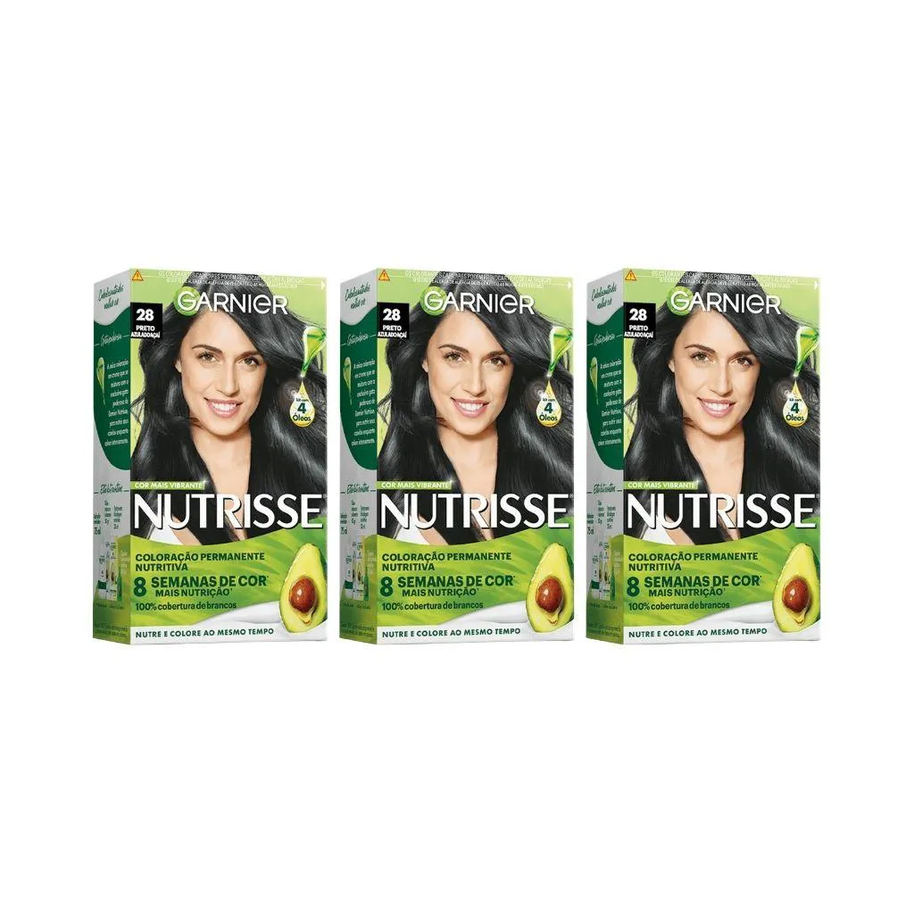 Coloraçao Nutrisse 28 Preto Azulado Acai-Kit C/3Un