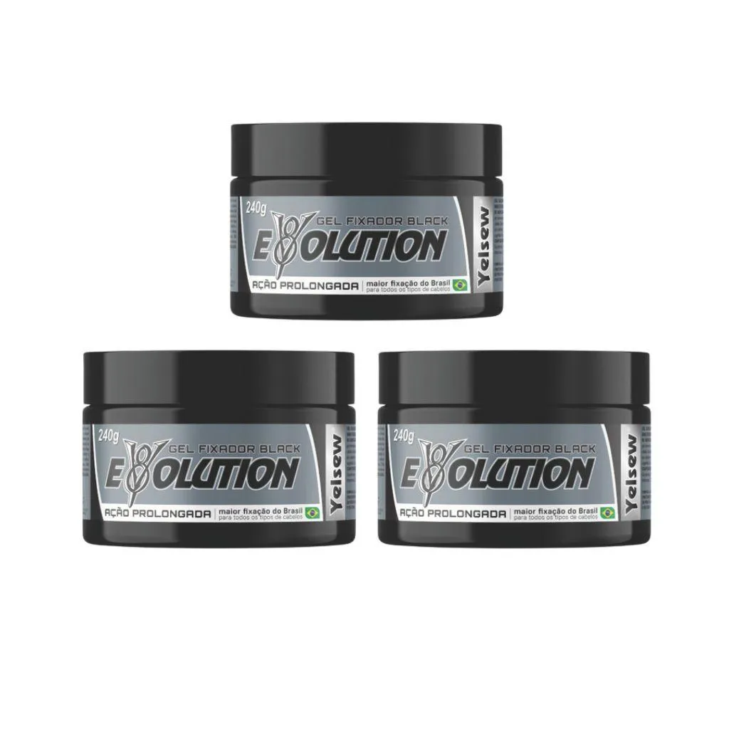 Gel Fixador Yelsew Evolution Black 240G - Kit C/ 3Un
