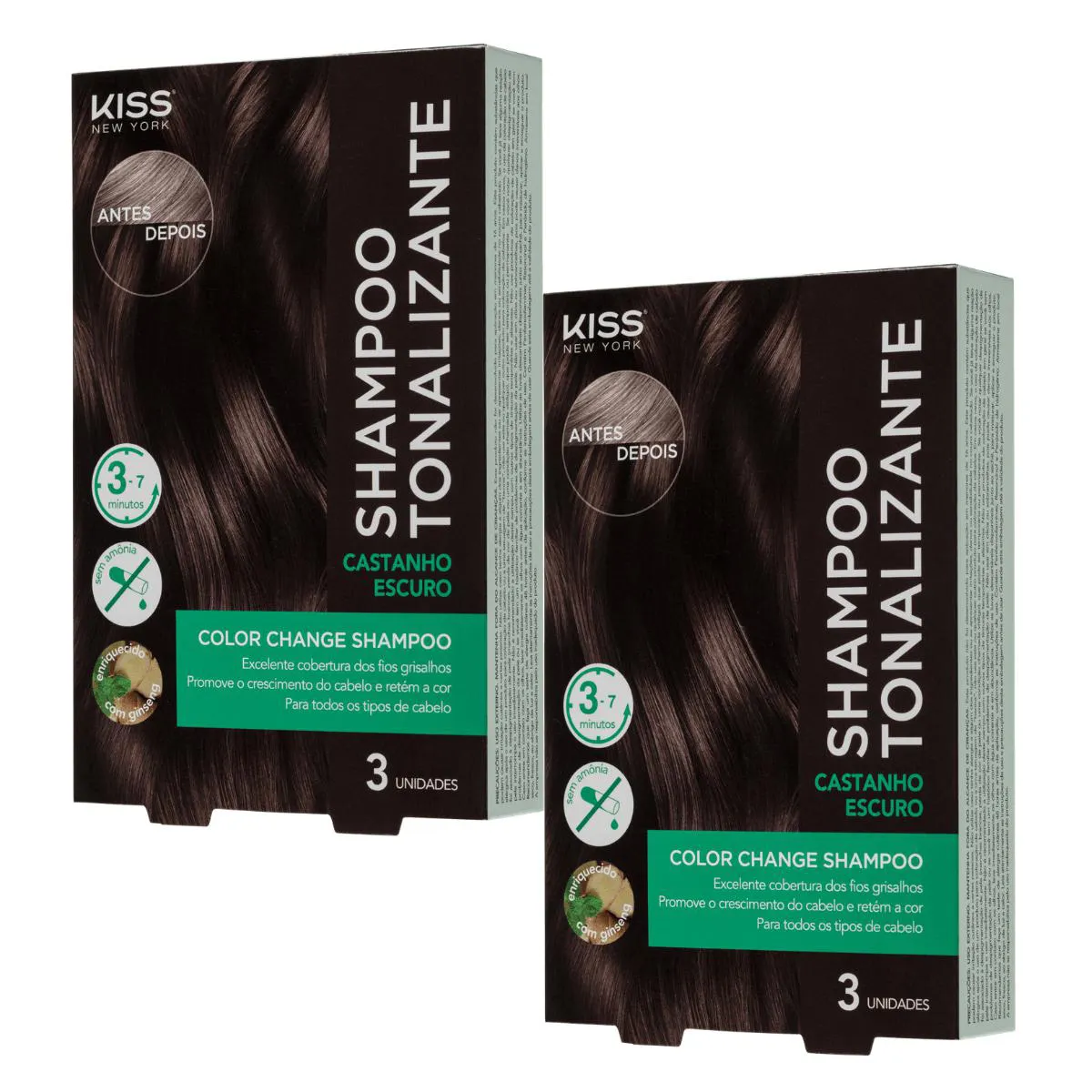 Kit com 2 Shampoos Tonalizantes Color Change Castanho Escuro - Kiss New York