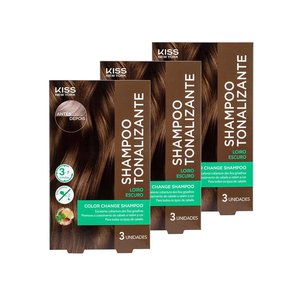 Kit com 3 Shampoos Tonalizantes Color Change Loiro Escuro - Kiss New York