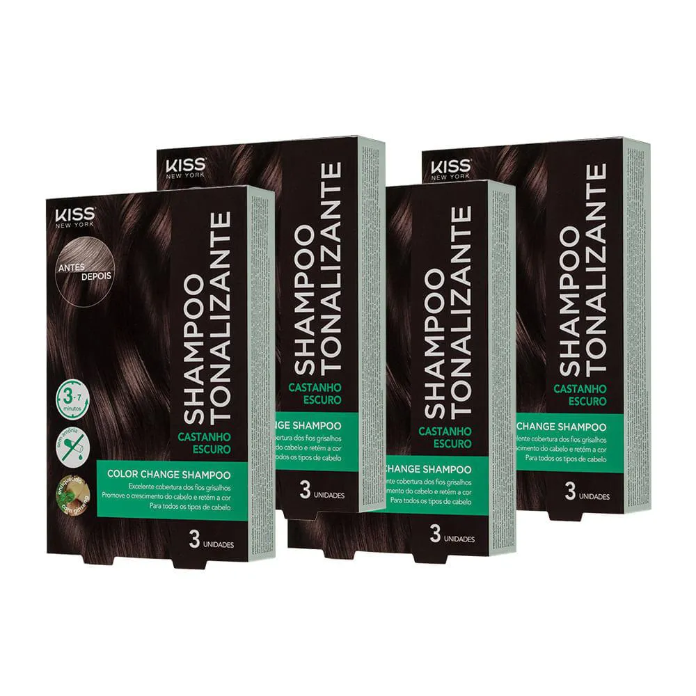 Kit com 4 Shampoos Tonalizante Color Change Castanho Escuro - Kiss New York