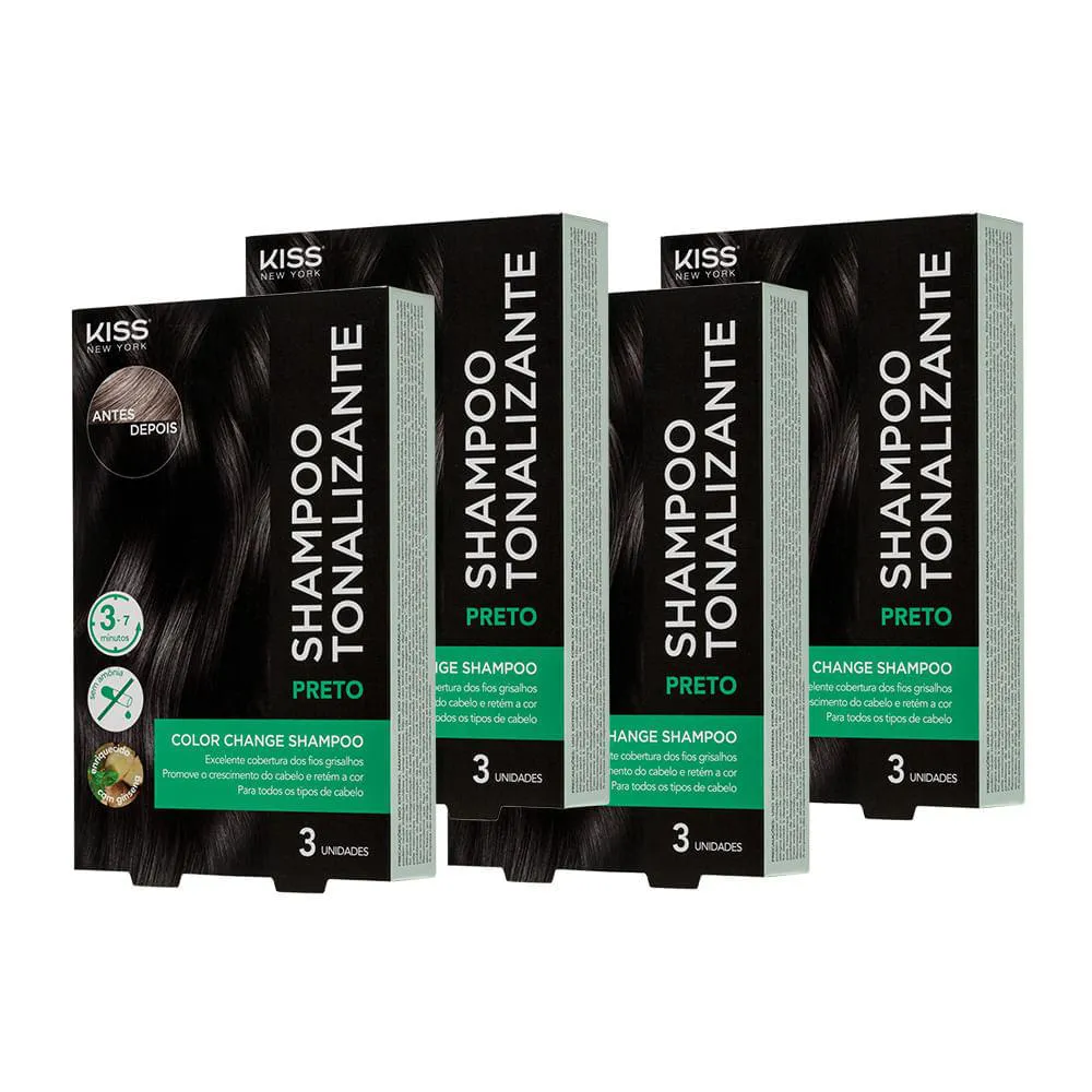 Kit com 4 Shampoos Tonalizantes Color Change Preto - Kiss New York