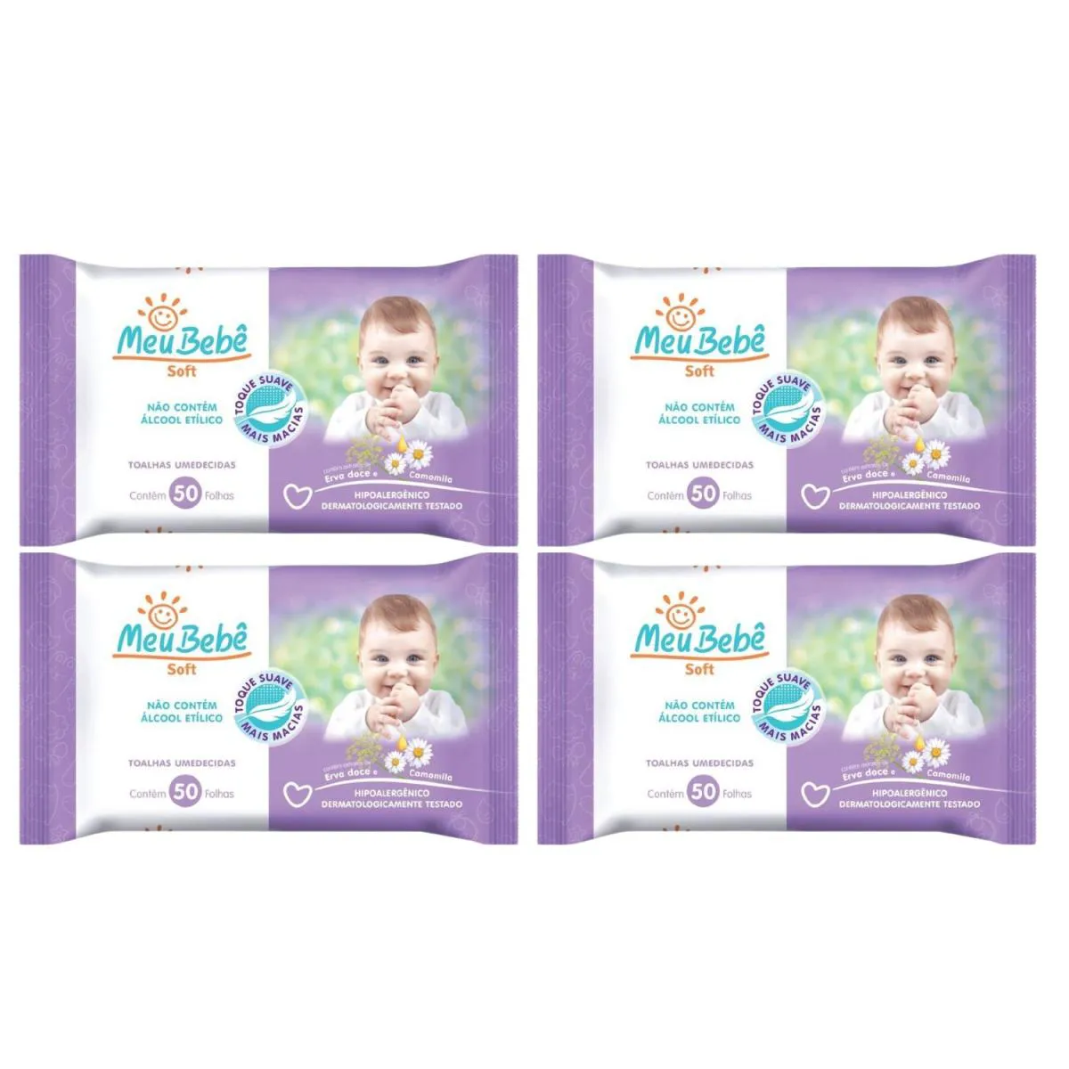 Kit C4 Lenço Umedecido Meu Bebê Soft C/50 Unidades