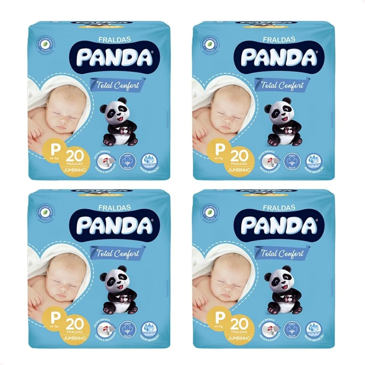 Kit com 4 - Fralda Inf Total Confort Jumbo P 20 Unid - Panda