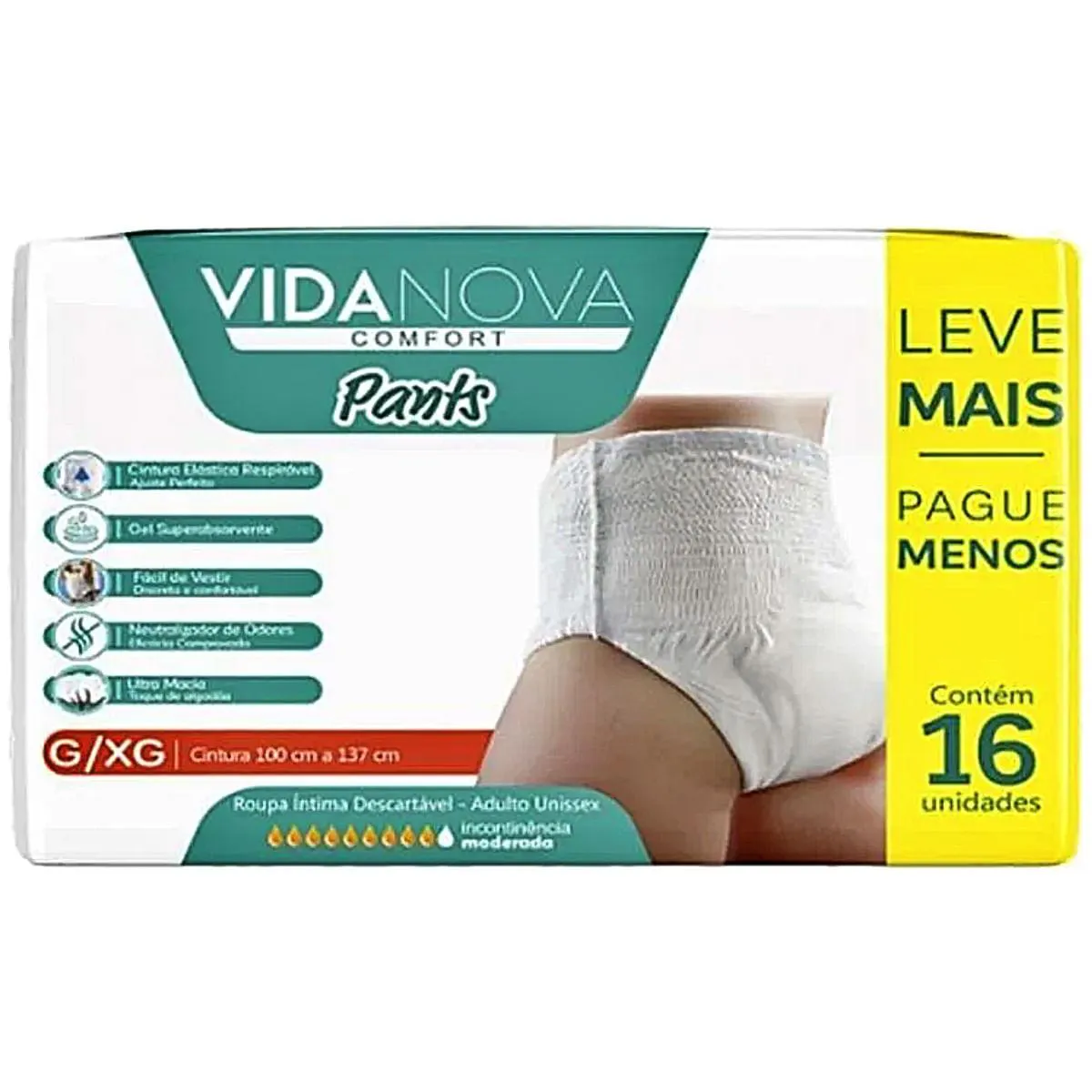 Roupa Íntima Descartável Comfort Pants Vida Nova - G/Xg - com 16 Unidades