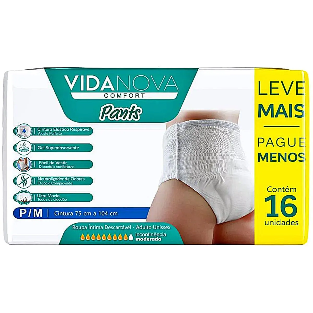 Roupa Íntima Descartável Comfort Pants Vida Nova - P/M - com 16 Unidades