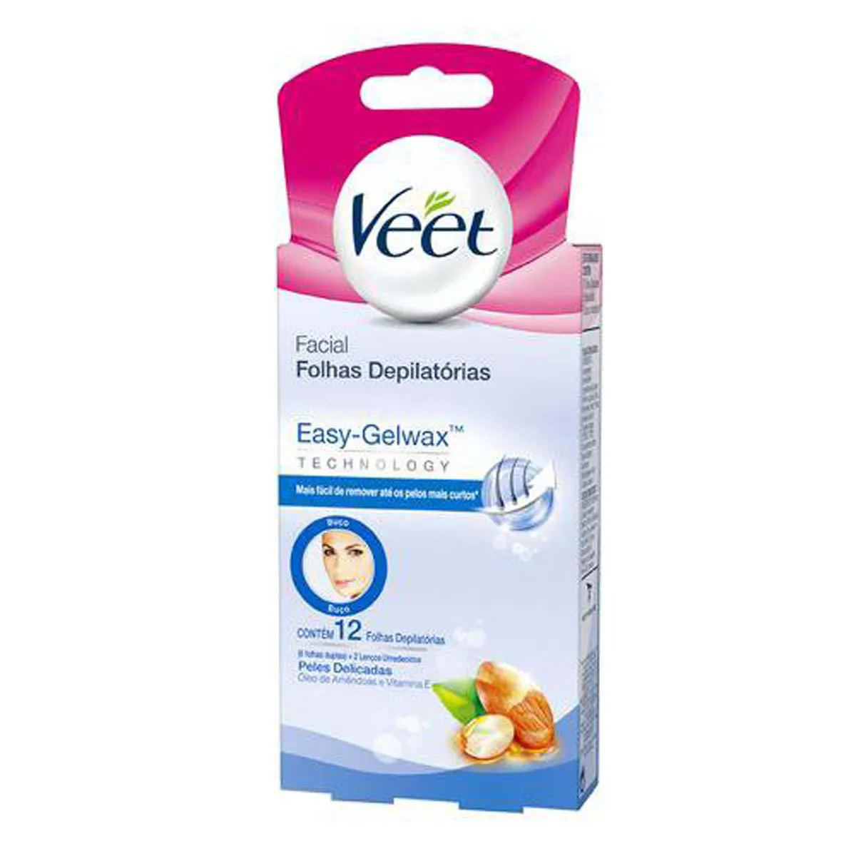 Folha Depilatória Facial Veet Easy-Gelwax Peles Delicadas 12 folhas