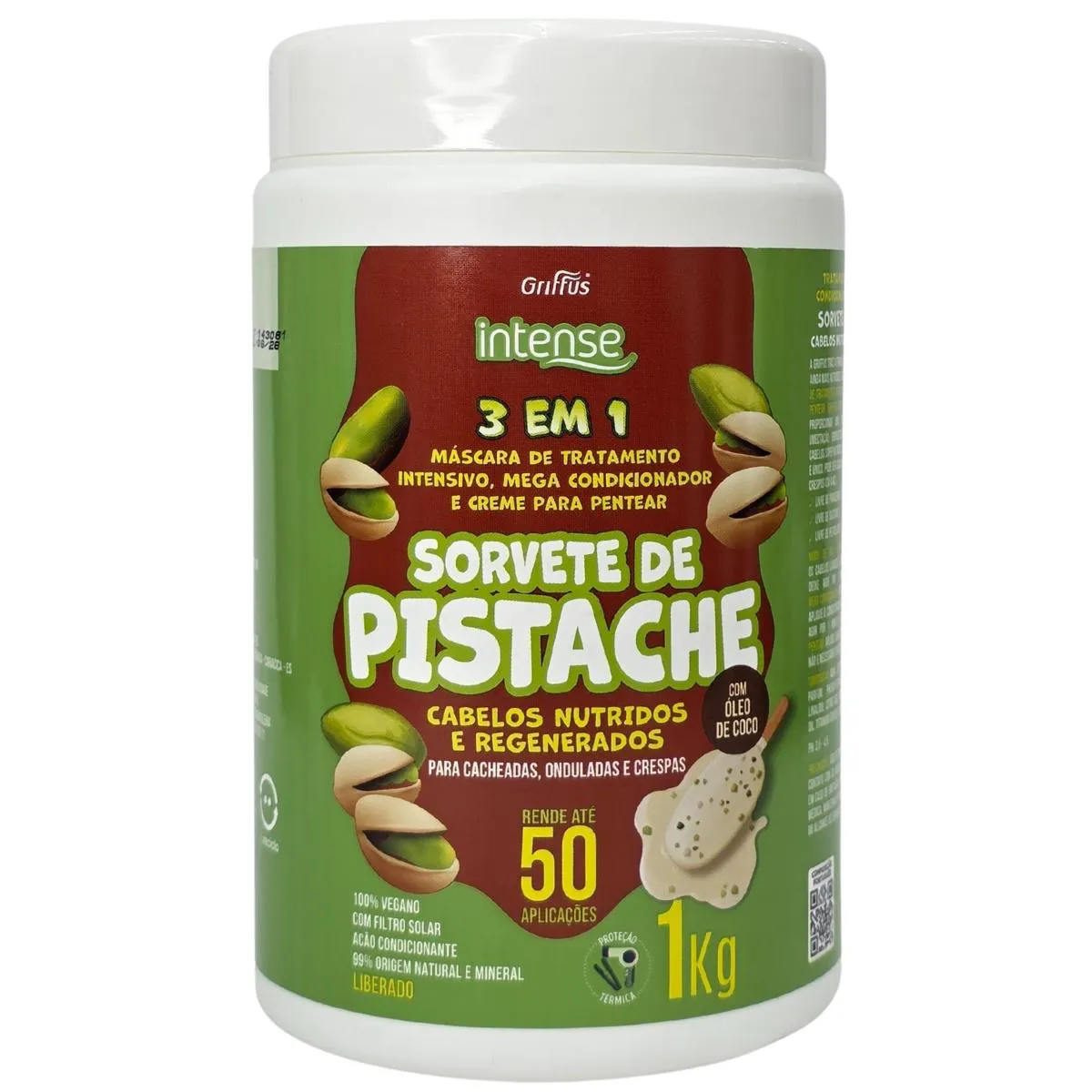 Tratamento Capilar 3 em 1 Sorvete de Pistache Cabelos Nutridos e Regenerados Intense Griffus 1Kg