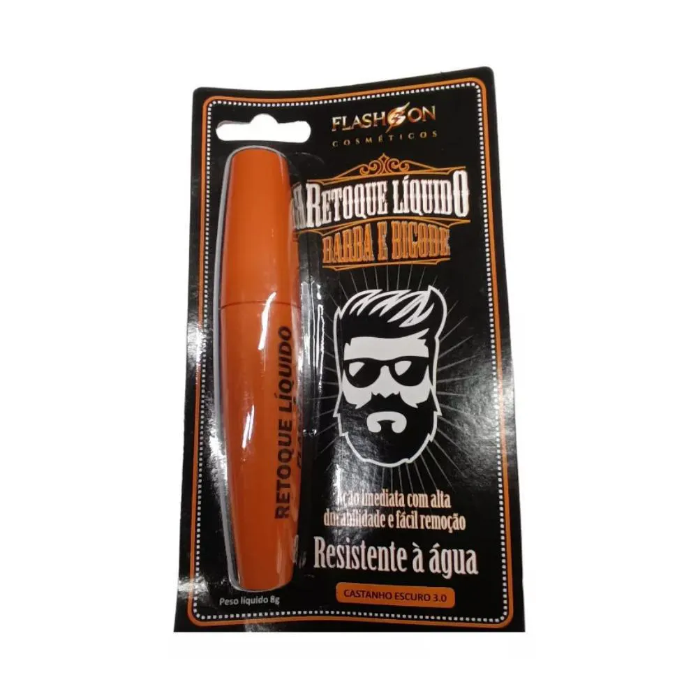 Retoque Liquido Flash On Barba e Bigode 3.0 Castanho Escuro