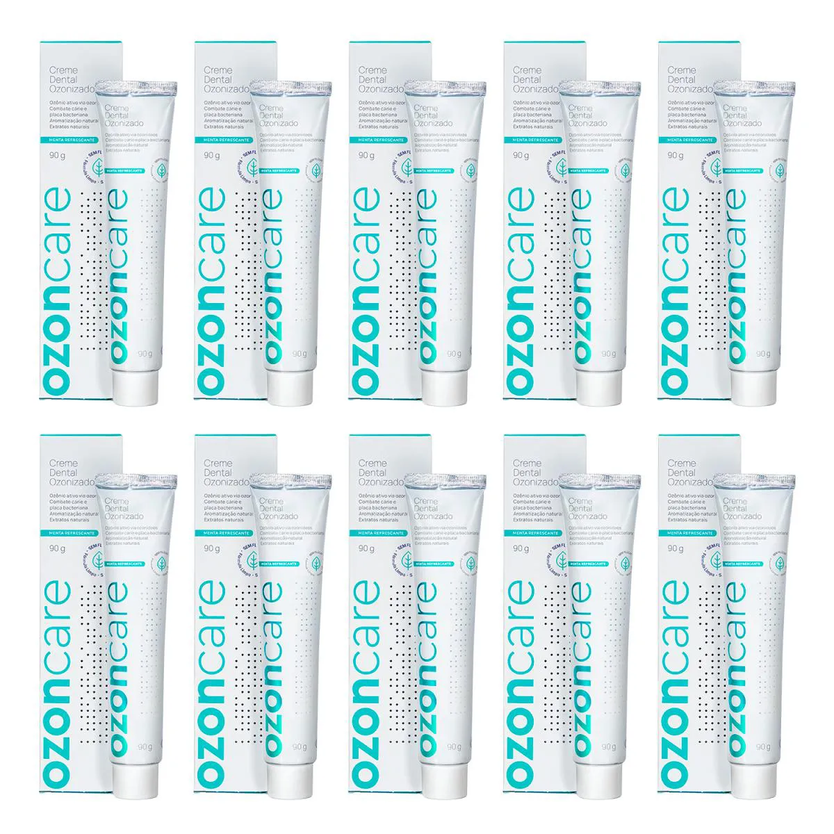 Kit 10 Creme Dental Ozonizado Ação Antisséptica sem Flúor Vegano Proteção de Gengivas Sensíveis Adultos e Crianças 90G