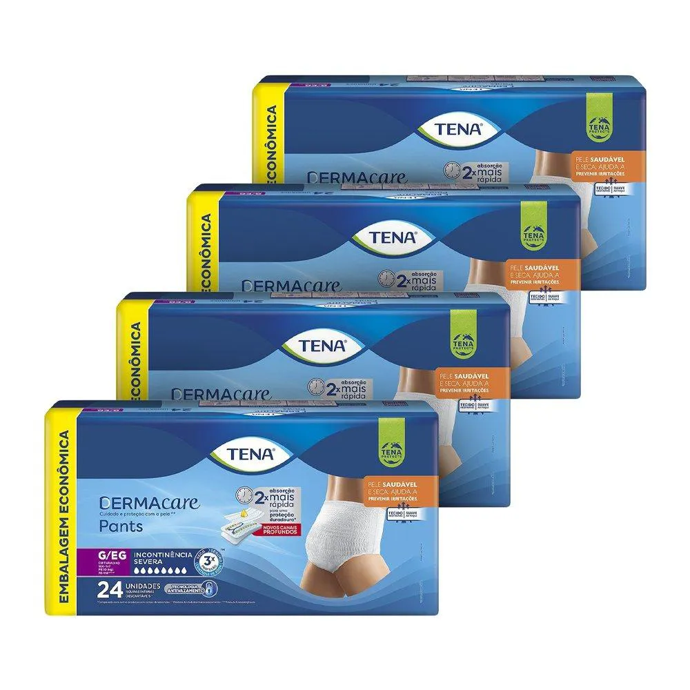 Fralda Descartável Adulto Tena Pants Dermacare Tamanho G/Xg - 4 Pacotes com 24 Fraldas - Total 96 Tiras