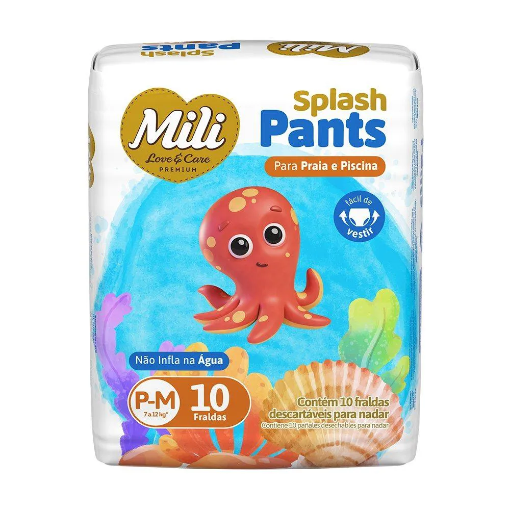 Fralda Descartável Mili Love Care Pants Splash P/M - 6 Pacotes com 10 Unidades - Total 60 Tiras