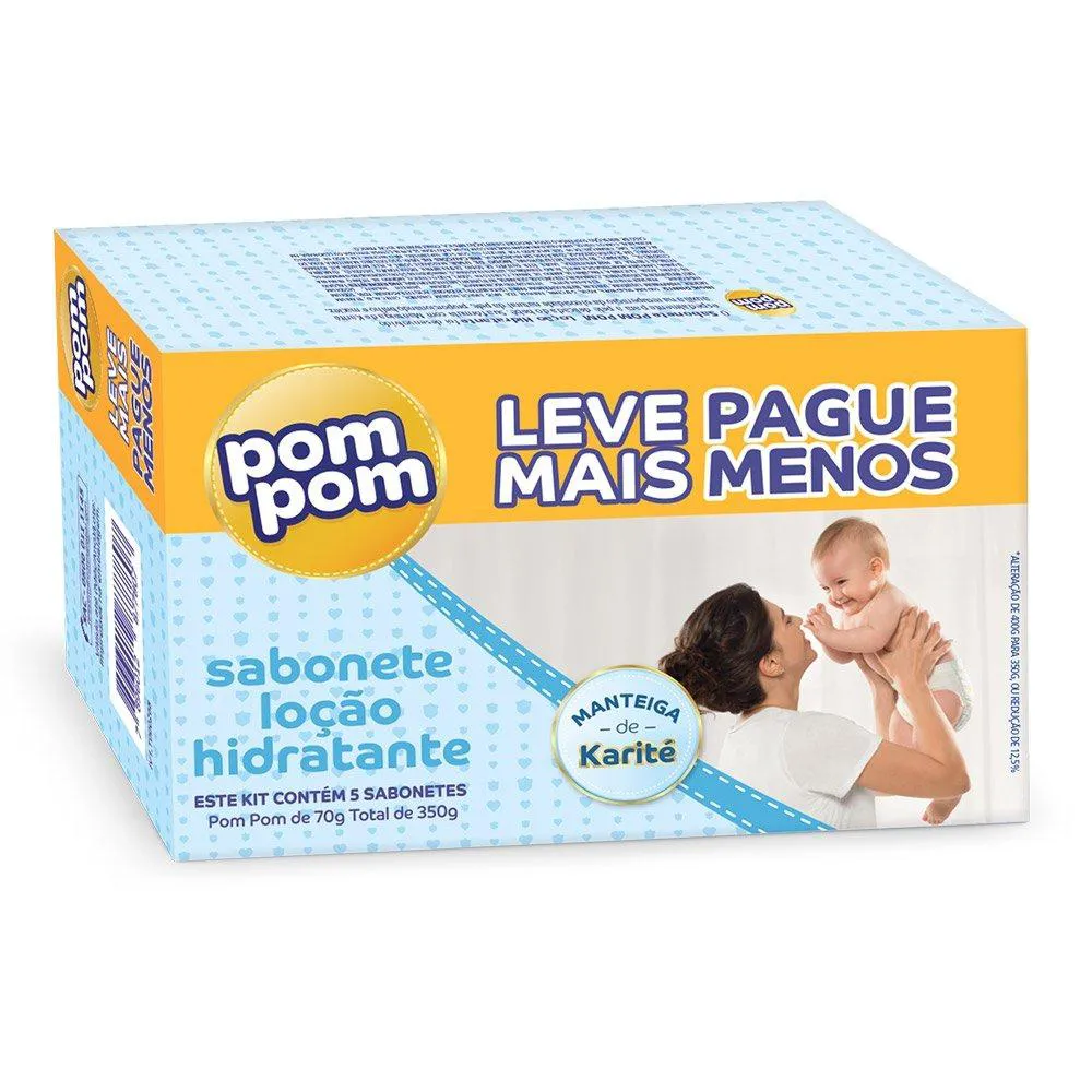 Sabonete Pom Pom Hidratante 70G Oferta Leve Mais e Pague Menos - Embalagem com 5 Unidades