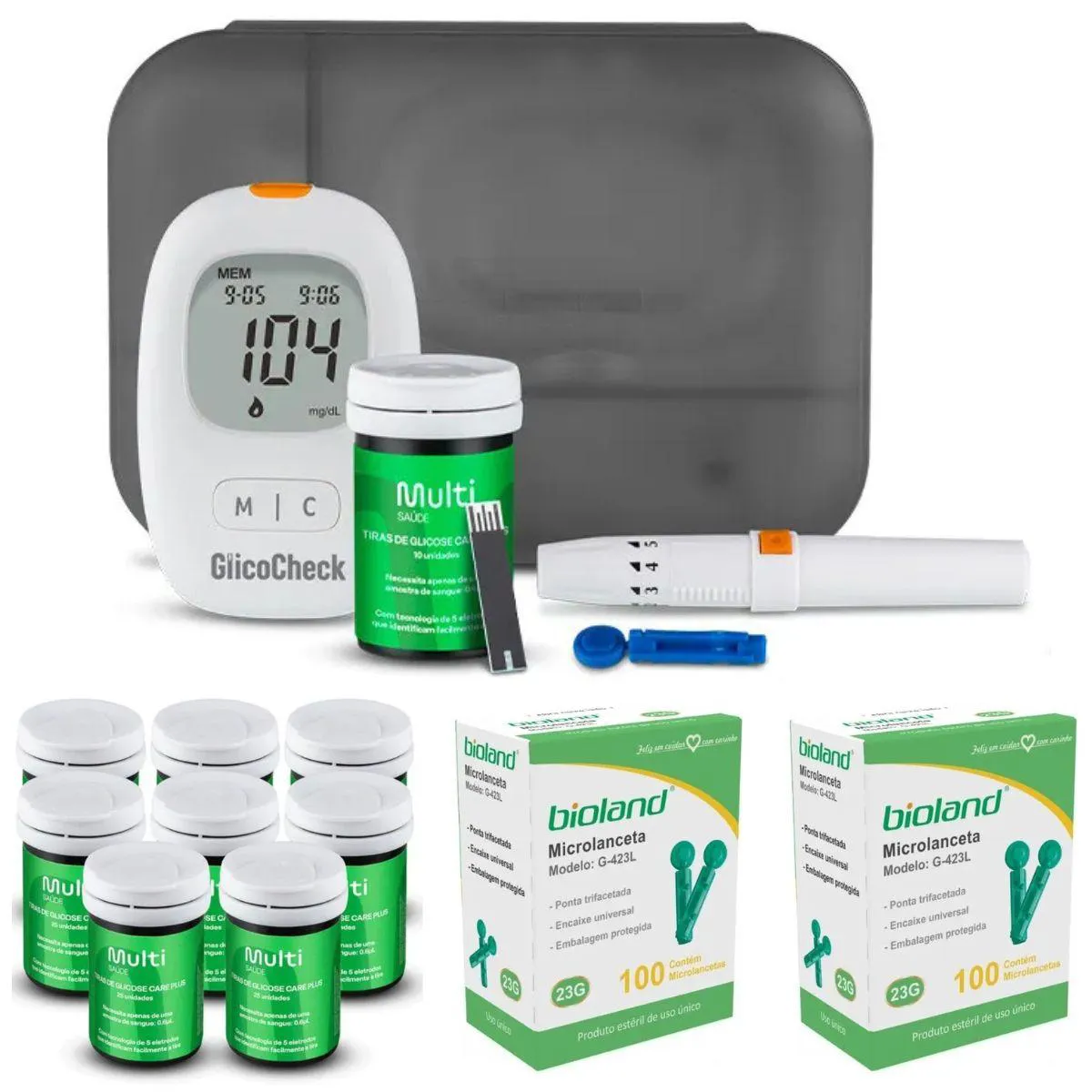 Kit Glicocheck Care Plus 210 Tiras Hc487K + 200 Microlanceta