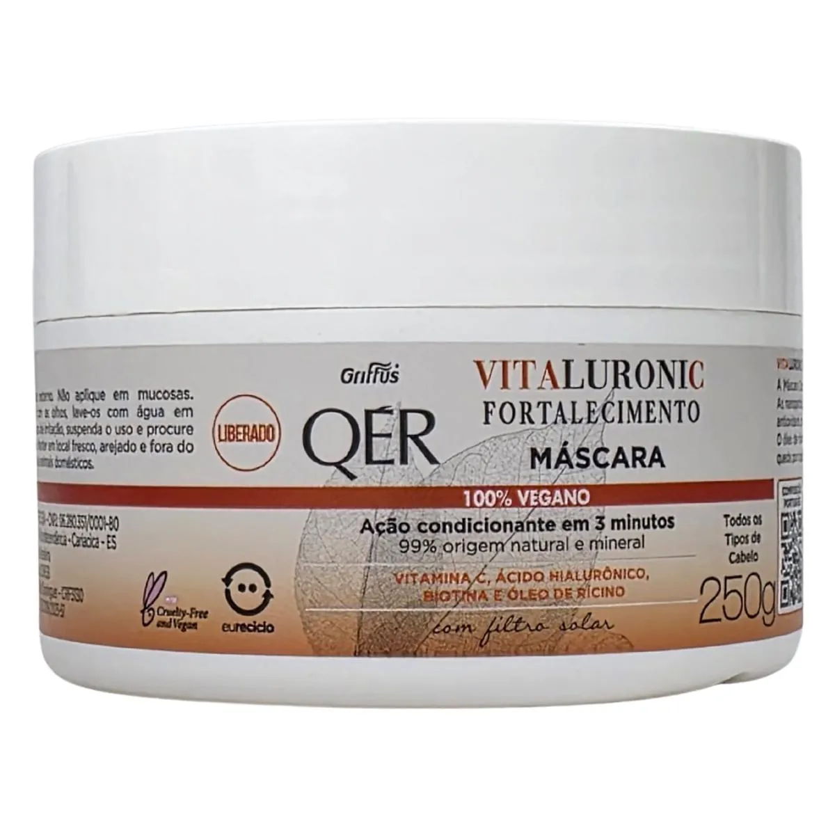 Máscara Capilar Fortalecimento Vitaluronic Vegano Qér Griffus 250G