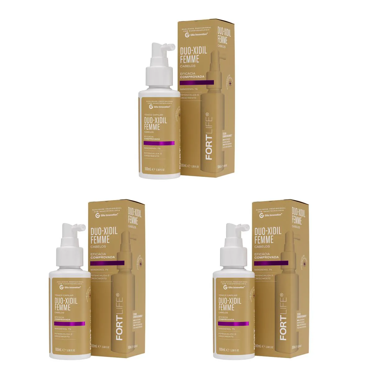 Kit 3 Und Duo-Xidil Sray Femme 7% 100Ml Cabelos Fortlife
