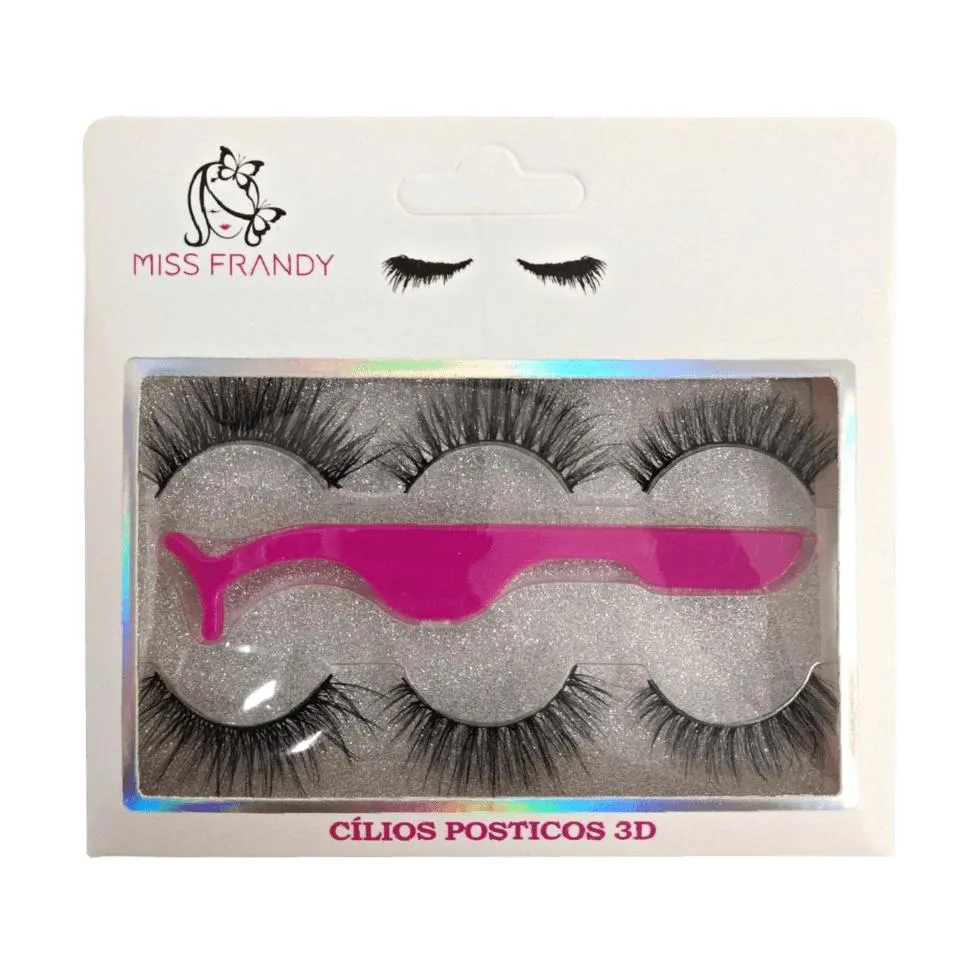 Kit Miss Frandy - Cílios Postiços com 3 Pares e uma Pinça