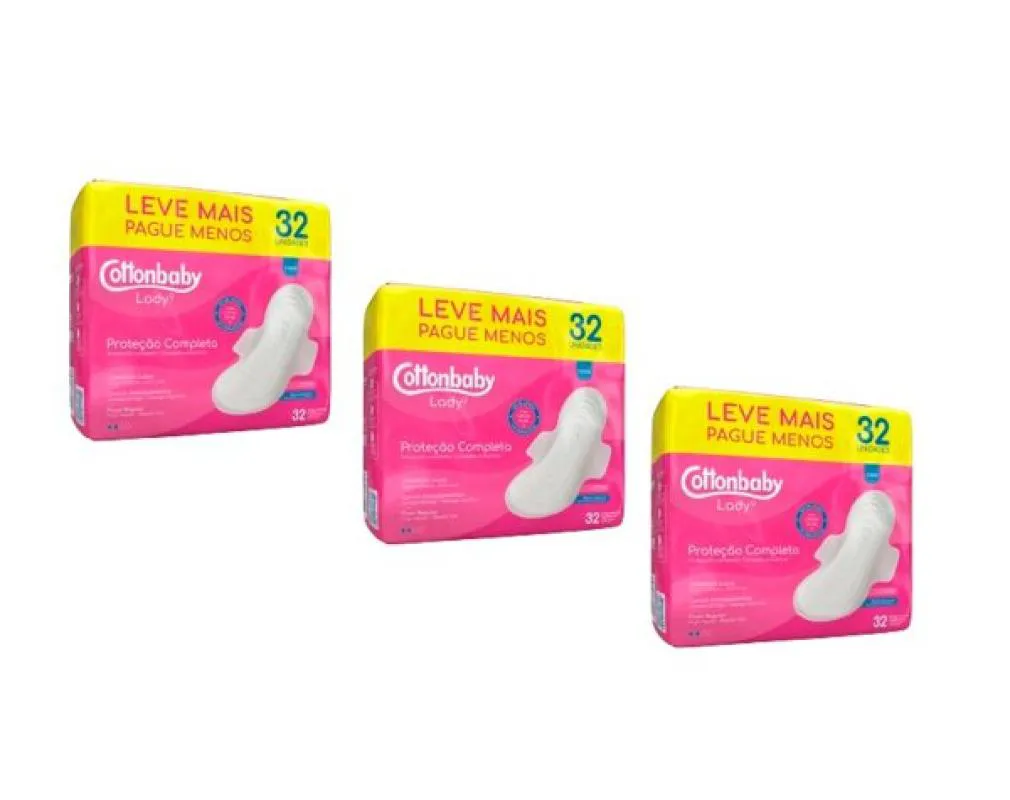 Kit 03 Unidades Absorvente Higiênico com Abas Lady C/32 Unidades Cottonbaby