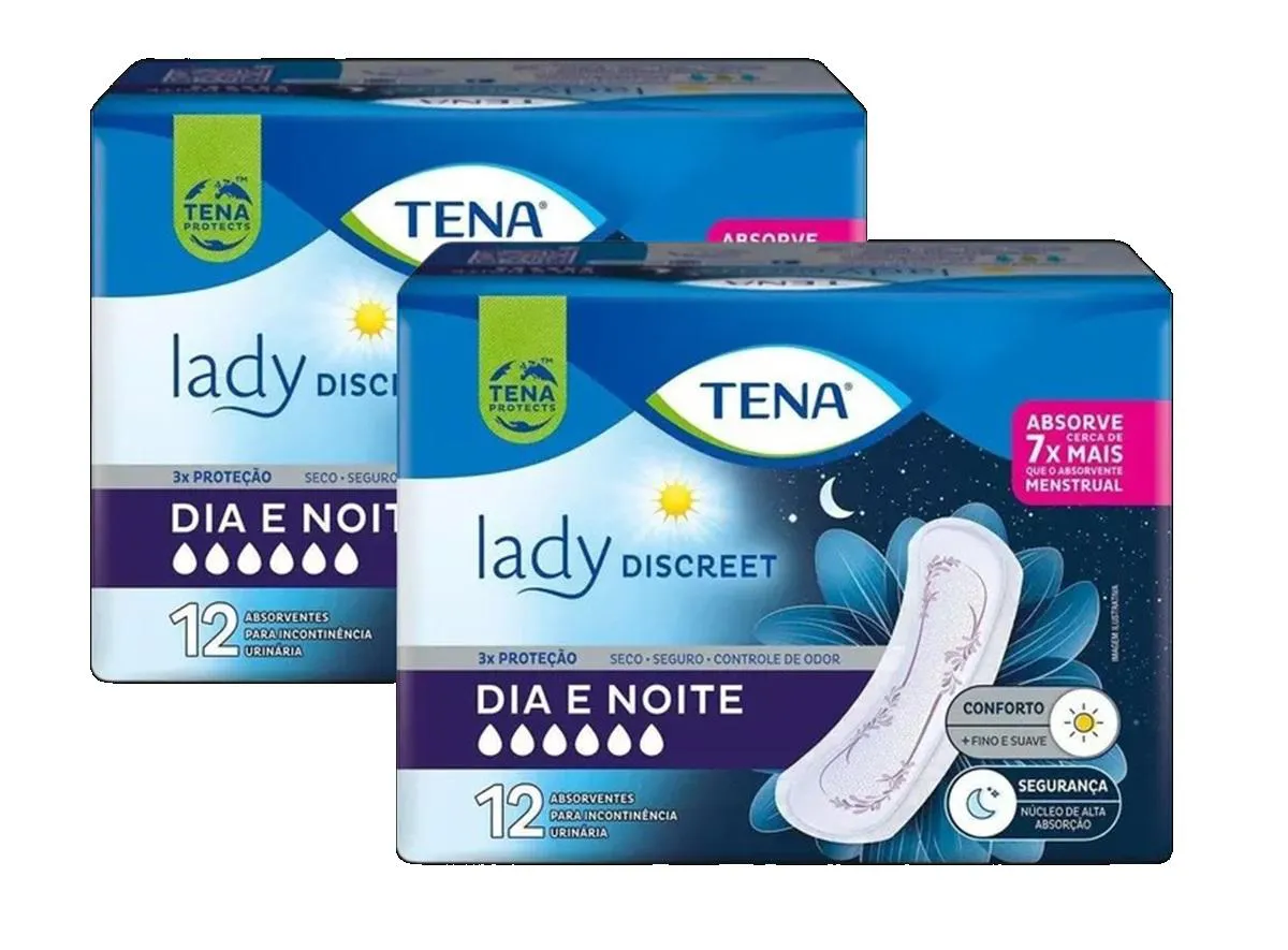 Kit 3 Absorv Inconti Tena Lady Discreet Dia e Noite 12Un