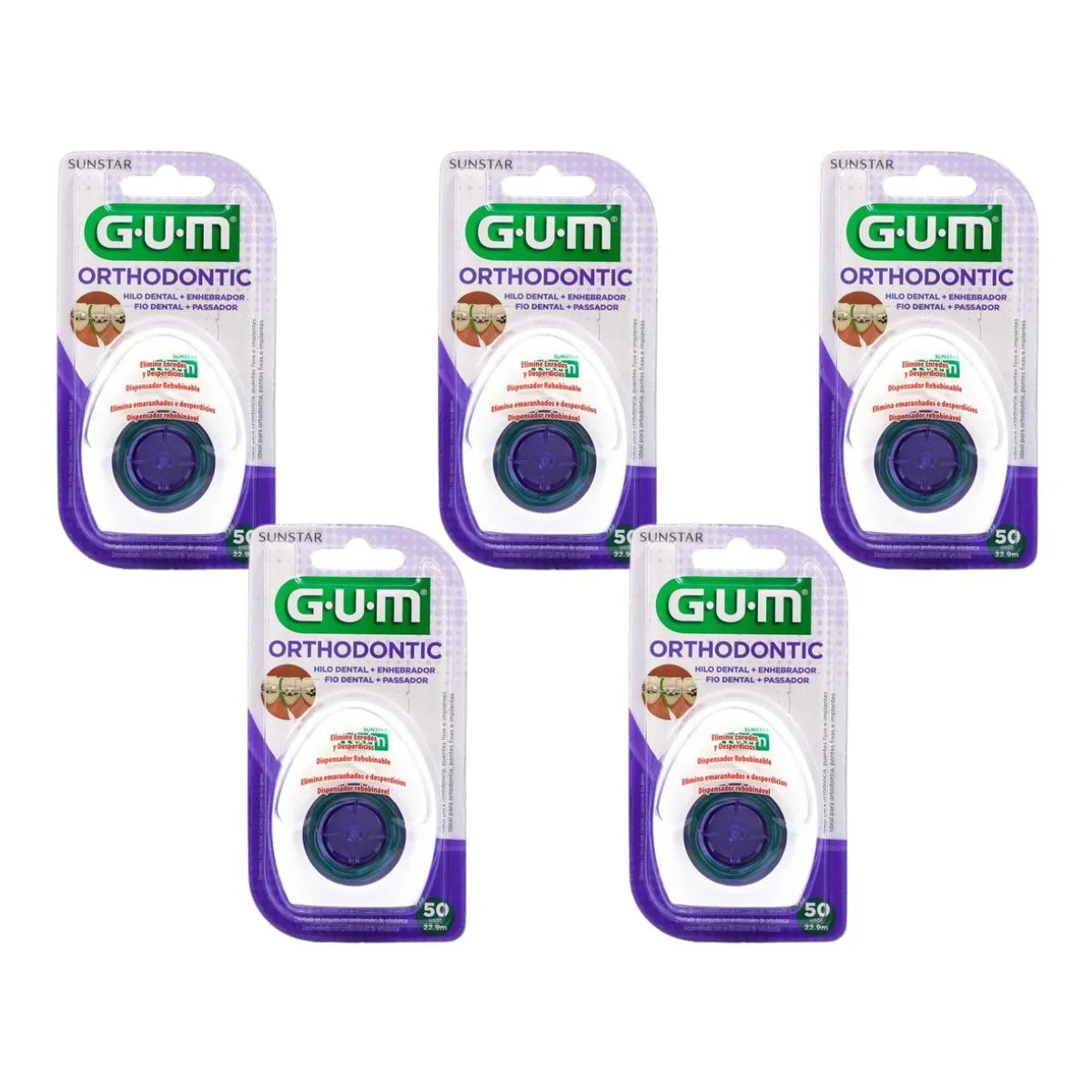 Kit 5 Fio Dental Ortodôntico 50 Usos - Gum