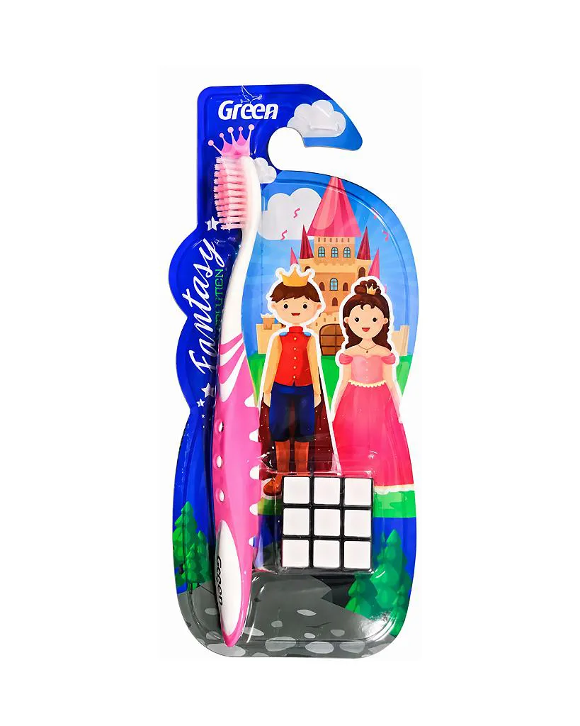 Escova Dental Infantil Rosa 4 Anos + com Cubo Mágico Green