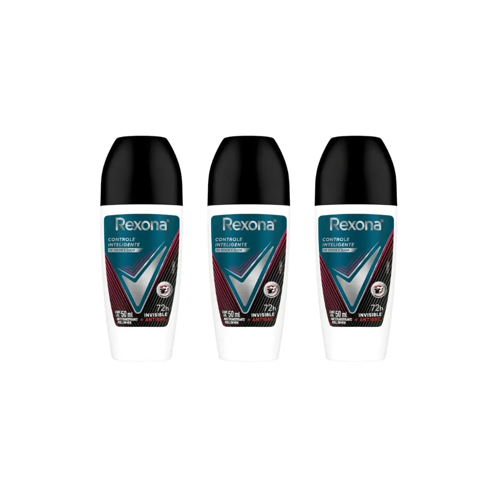 Desodorante Roll-On Rexona 50ml Masc Antibacte Invisible-3Un